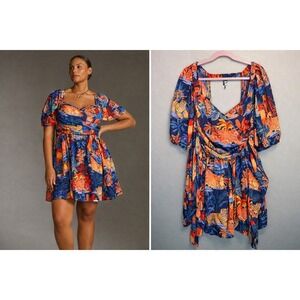 Anthropologie In The Tropics Tiger Print Puff Sleeve Mini Dress Jungle Tropical